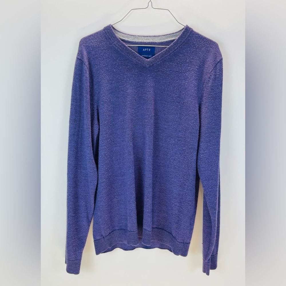 Apt 9 Sweater women’s small V Neck Wool Blend Pullover Sweatshirt Stretch purple